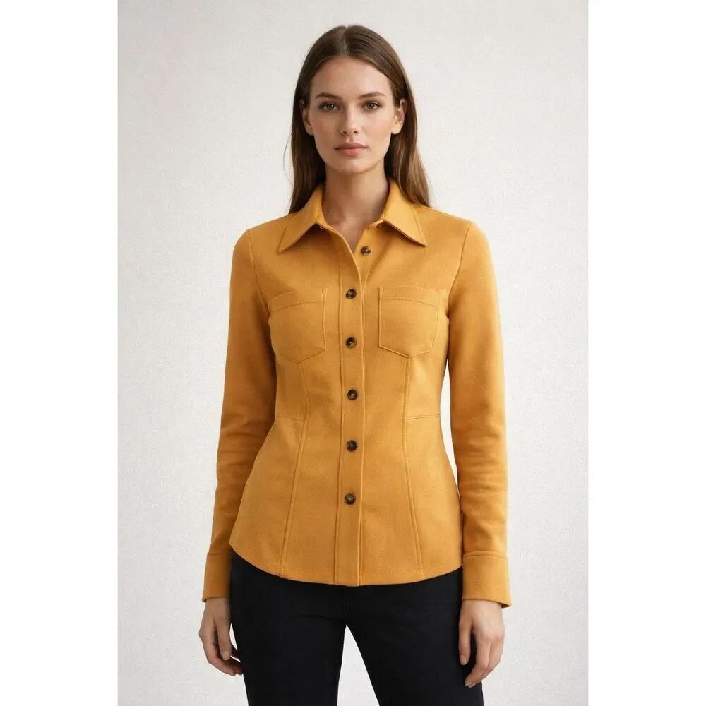 Zara Mustard Structured Button Shirt Jacket Womens Large Fitted